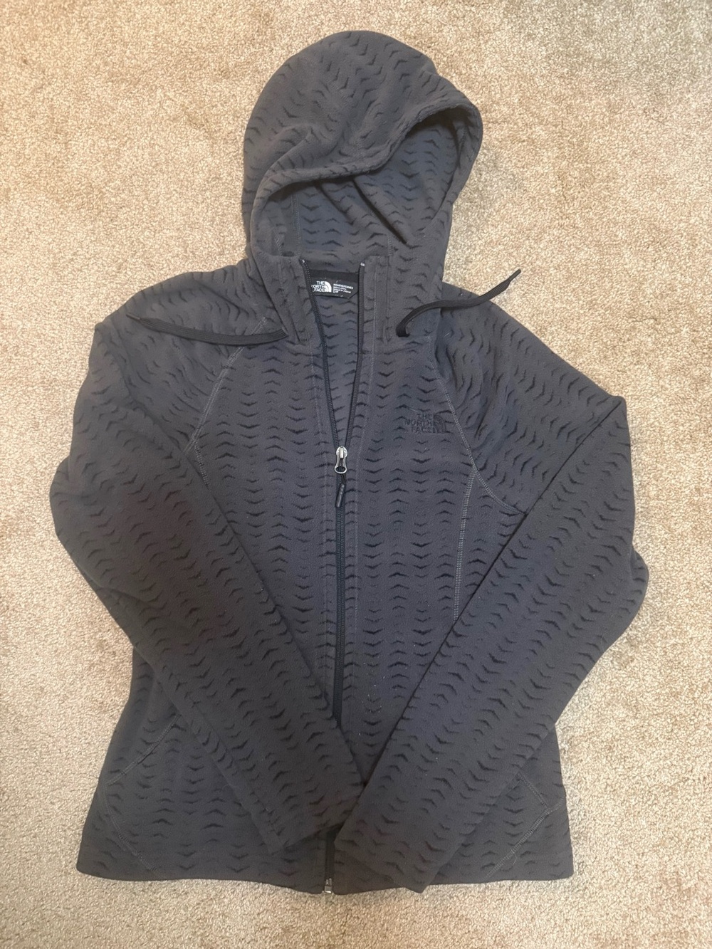 The North Face Women's Gray Hooded Zip-Up fleece. F16